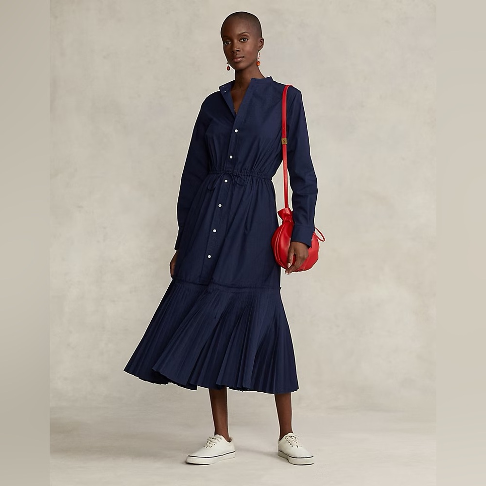 Polo Ralph Lauren Pleated-Hem Drawstring Midi Shirtdress